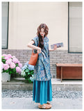 Queen 2-Piece Blue Print Cheongsam Set