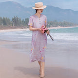 Zorina Pristine Floral V Neck Cheongsam Qipao Dress