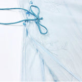 Pansy Light Blue Embroidered Cheongsam Dress