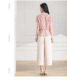 Diamond 2-Piece Floral Wide-Leg Pants Cheongsam Top
