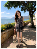 Kaida 2-Piece Khaki Printed Vest Set Cheongsam