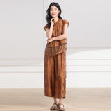 Vogue 2-Piece Yellow Brown Flower Cheongsam Set