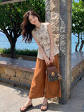 Rowena 2-Piece Orange Printed Top Set Cheongsam
