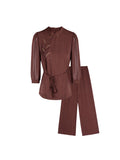 Onyx 2-Piece High Gray Wide-Leg Cheongsam Set