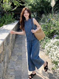 Acacia 2-Piece Blue Frog-Button Cheongsam Set
