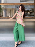 Aquamarine 2-Piece Floral Vest Pants Set Cheongsam