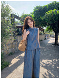 Acacia 2-Piece Blue Frog-Button Cheongsam Set