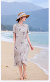 Heloise Immaculate Mandarin Collar Floral Ramie Cheongsam Qipao Dress