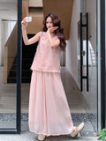 Xandra 2-Piece Pink Jacquard Cheongsam Set