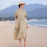 Violetta Iconic Ramie Embroidered Cheongsam Dress Puff Sleeves Qipao