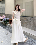 Agate 2-Piece Beige Lace Cheongsam Set