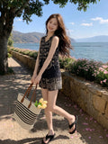 Kaida 2-Piece Khaki Printed Vest Set Cheongsam