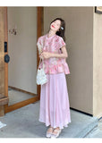 Empress 2-Piece Pink Jacquard Cheongsam Set