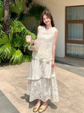 Eleonora Editorial White Lace Tank Top Skirt Set Elegant Qipao Set