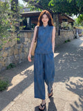 Acacia 2-Piece Blue Frog-Button Cheongsam Set