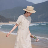 Ava Elevated Embroidered Frog Buttons Elegant Cheongsam Qipao Dress