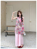 Ruby 2-Piece Floral Print Vest Set Cheongsam