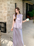 Lillian 2-Piece Lilac Embroidered Satin Cheongsam