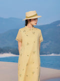 Arabella Light Yellow Embroidered Cheongsam Dress