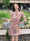 Velvet 2-Piece Floral Print Cheongsam Set