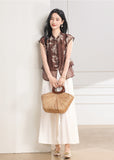 Adela 2-Piece Coffee Green Flower Cheongsam Set