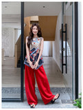 Throne 2-Piece Vintage Print Top Set Cheongsam