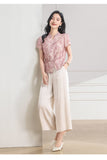 Diamond 2-Piece Floral Wide-Leg Pants Cheongsam Top