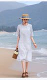 Thea Honed Ramie Cheongsam Dress Floral Embroidered Qipao