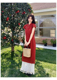Larkspur Darling Red Modified Cheongsam Dress Tassel Spliced Qipao