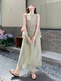 Elle 2-Piece Light Green Embroidered Cheongsam Set