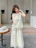 Tender 2-Piece Beige Butterfly Embroidered Cheongsam Top
