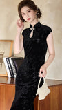 Phoenix Splendid Water Drop Neckline Elegant Velvet Cheongsam Qipao