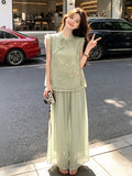 Begonia 2-Piece Embroidered Lace Vest Set Cheongsam