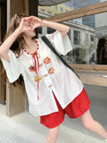 Faye 2-Piece Embroidered Top and Shorts Set Cheongsam