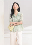 Betelgeuse 2-Piece Green Pink Wide-Leg Cheongsam Set