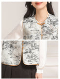 Calliope Gray Black Jacquard Cheongsam Top