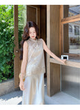 Quintina 2-Piece Satin Crochet Cheongsam Dress