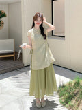 Gladiolus 2-Piece Green Embroidered Cheongsam Set