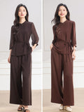 Onyx 2-Piece High Gray Wide-Leg Cheongsam Set