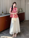 Una 2-Piece Printed Mandarin Collar Cheongsam Set