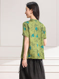 Glimmer Green Blue Pattern Cheongsam Top