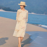 Villa Peach Shadow Embroidered Cheongsam Dress