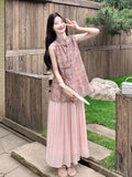 Zorina 2-Piece Pink Printed Cheongsam Set