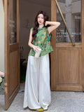 Honored 2-Piece Green Print Cheongsam Set