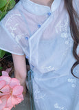 Pansy Light Blue Embroidered Cheongsam Dress