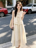 Camellia 2-Piece Beige Tie-Detail Cheongsam Set