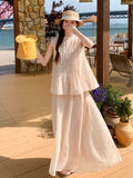 Vivienne 2-Piece Beige Pleated Cheongsam Set