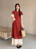 Larkspur Darling Red Modified Cheongsam Dress Tassel Spliced Qipao
