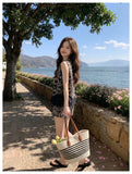 Kaida 2-Piece Khaki Printed Vest Set Cheongsam