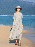 Aster Gray Textured Embroidery Cheongsam Dress